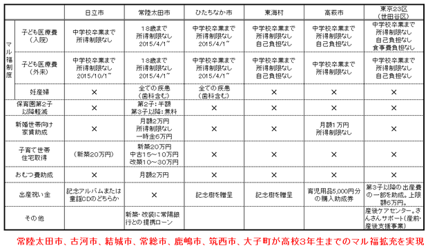 子育て支援策の比較