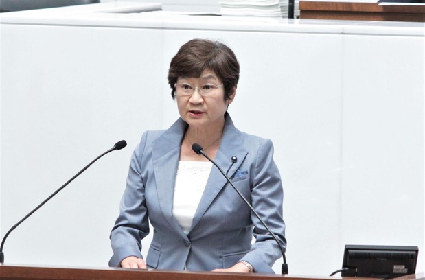 一般質問を行う田村けい子県議
