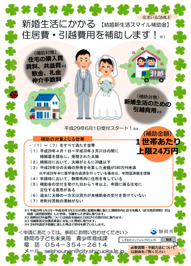 静岡市の結構支援事業の案内チラシ